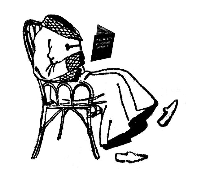 Invisible Man reading a book